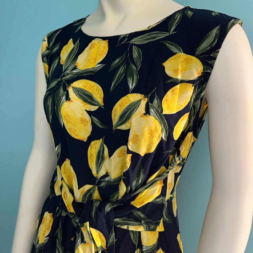 Apricot sleeveless dress, lemon print, UK size 14 EUR L